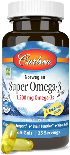 Miniatura 5 de Carlson - Gemas Super Omega-3, 1200 mg Omega-3, noruego, apoyo cardiovascular, función cerebral y salud de la visión, 50 geles blandos