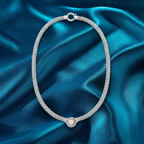 Miniatura 3 de Ross-Simons 8mm Cultured Pearl Flat Wheat-Chain Necklace in Sterling Silver