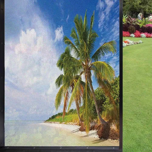Miniatura 9 de Película esmerilada de playa para ventana, privacidad, costa del mar Báltico, vista al atardecer de otoño, rocas sobre turismo acuático, imagen