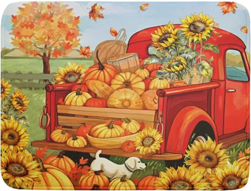 Miniatura 88 de Tapete de Secado de Platos de Florero de Girasoles Otoñales para Encimera de Cocina, Tapete de Secado de Hojas de Arce y Calabaza Otoñal de 16 x 18