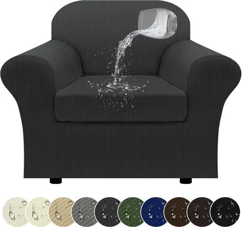 Miniatura 81 de Funda impermeable para silla con brazos, juego de 2 piezas, funda a rayas para 1 sofá separado con cojín en T, fundas de sillón de tela