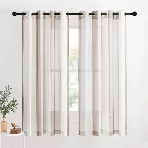 Miniatura 35 de NICETOWN Cortinas bohemias de lino transparente para sala de estar, cortinas semitransparentes de granja con patrón de rayas bohemias, cortinas Gris