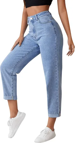Miniatura 3 de SweatyRocks Pantalones de mezclilla de cintura alta enrollables y cónicos para mujer