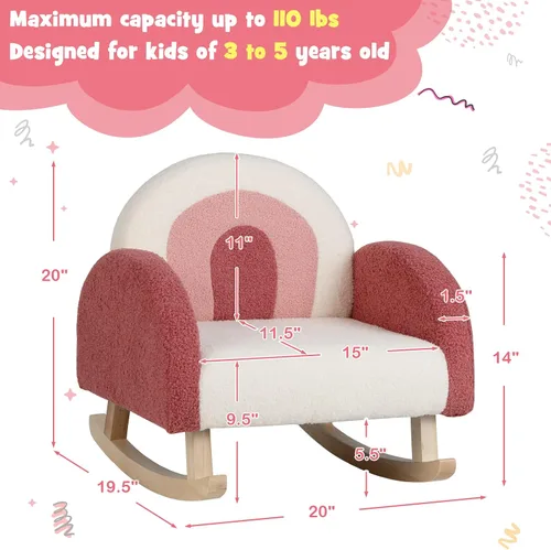 Miniatura 3 de Costzon Sofá para niños, mecedora para niños pequeños con marcos de madera maciza, tela de felpa, diseño antipuntas para habitación de niños