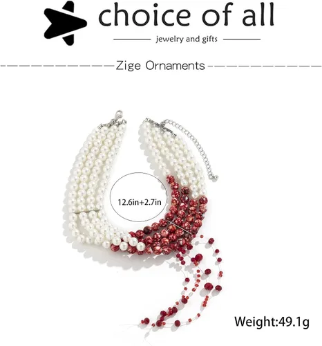 Miniatura 7 de Collar de perlas de sangre para mujer, collar de sangre para disfraz de vampiro, joyería de goteo, gargantilla de perlas, disfraz de fiesta