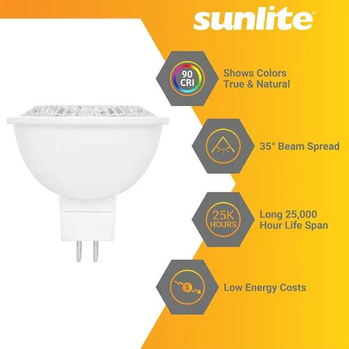 Miniatura 3 de Sunlite Foco reflector LED MR16, 7 vatios (equivalente a 50 W) 12 V, 500 LM, 90 CRI, base bi-pin GU5.3, regulable, compatible con T20, listado UL