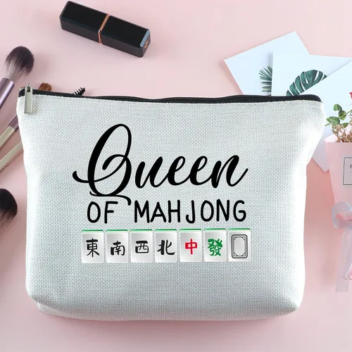 Miniatura 2 de Queen Of Mahjong - Bolsa de maquillaje con cremallera para viajes, bolsa de cosméticos Mahjong, regalo para amantes de Mahjong, mujeres, hermana