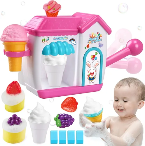 Gretex Juguetes de Baño para Niñas Pequeñas de 3 4 5 6 7 8 Años, Juguete de Baño Fabricante de Helados de Burbujas, Juguetes de Ducha, Juguetes de