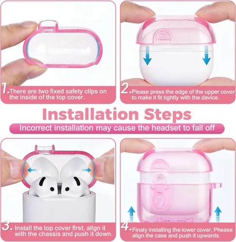 Miniatura 8 de (con bloqueo) Funda transparente compatible con bonitos Apple Airpods Pro 1/2 fundas para mujeres, TPU Transparency Air Pods Pro de 1ª 2ª