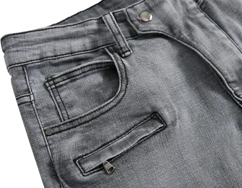 Miniatura 3 de QIMYUM Jeans ajustados para hombre, jeans ajustados rasgados para hombre, jeans de motociclista, elásticos, pantalones de mezclilla de Moto Cargo