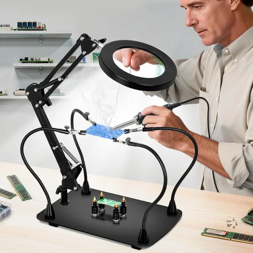 Miniatura 12 de Lupa con luz y soporte, lámpara de escritorio con iluminación LED de 30 x 10 veces y abrazadera, color infinito regulable, lupa manos libres