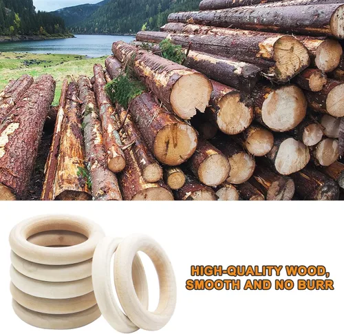 Miniatura 4 de Uenhoy 15 anillos de madera natural de 1.57 pulgadas, anillos de madera sin terminar para manualidades, anillos de macramé, fabricación de joyas