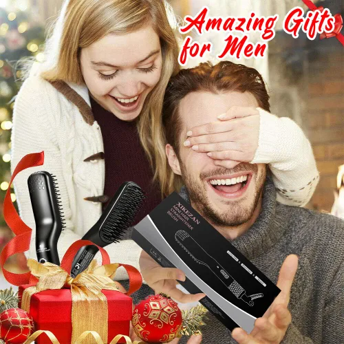 Miniatura 6 de Alisador de barba para hombres, cepillo térmico de alta calidad con función antiquemaduras, peine alisador de barba, regalo único para el día