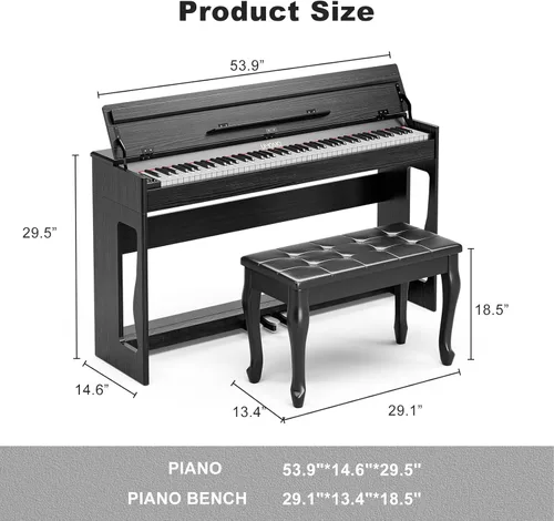 Miniatura 7 de UMOMO Piano digital de 88 teclas ponderadas con banco de piano dúo, teclado para principiantes, tamaño completo, martillo pesado, acción pesada