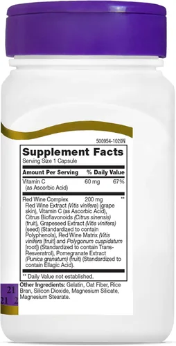 Miniatura 8 de 21st Century Resveratrol - Cápsulas de extracto de vino tinto, suplemento de resveratrol con extracto de semilla de uva, polifenoles y vitamina C