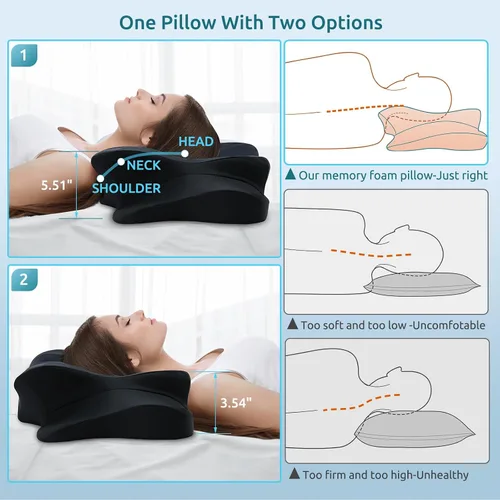 Miniatura 3 de DONAMA - Almohada cervical para cuello y hombros, diseño de espuma viscoelástica contorneado, soporte ergonómico para dormir de lado, espalda o boca