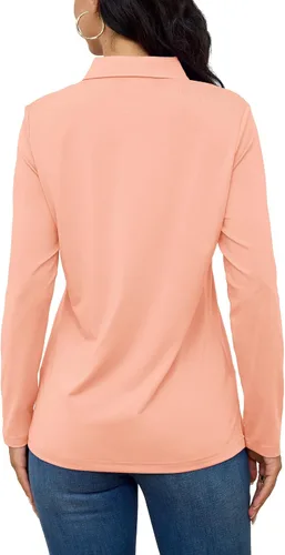 Miniatura 2 de TACVASEN Polo de golf para mujer, camiseta de manga larga, UPF 50+, secado rápido, 4 botones, rendimiento de tenis, ejercicio