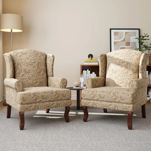 Miniatura 21 de Silla decorativa de respaldo alto, sillón tapizado en tela con patas de madera maciza, sillón retro, cómodo sofá individual, asiento de lectura