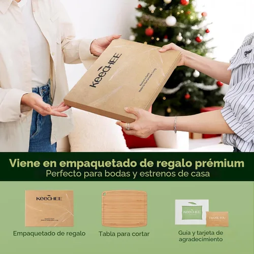 Miniatura 8 de Keechee Tabla de cortar de bambú apta para lavavajillas, tabla de cortar de madera ligera y duradera, reversible con ranura para jugos, fácil