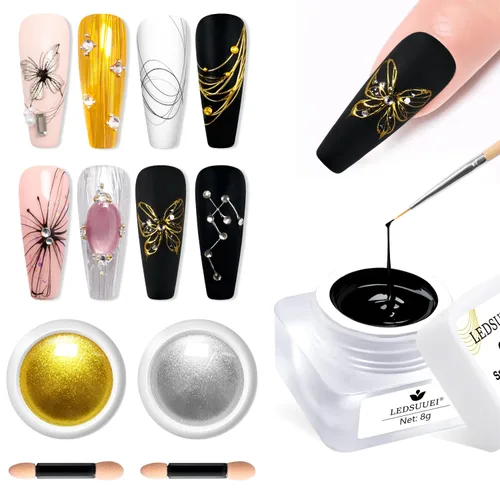 Miniatura 13 de 【Efecto espejo metálico n.º 1】Polvo de uñas cromado dorado LEDSUUEI – Polvo holográfico Aurora iridiscente perlado dorado cromado, blanco, perla