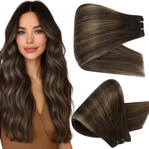 Miniatura 33 de Full Shine Extensiones de cabello humano, 18 pulgadas, mechones de trama, color #2 castaño oscuro, 3.5 onzas, cabello Remy para coser, doble trama