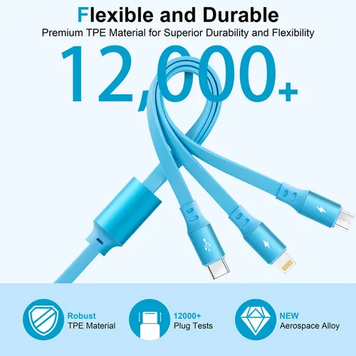Miniatura 6 de Cable USB C de carga rápida múltiple 4A [2 unidades/4 pies] cargador múltiple retráctil USB A a tipo C/Lightning/Micro USB 3 en 1 cable USB