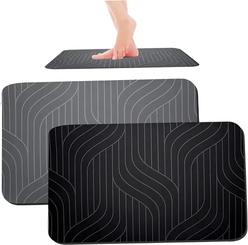 Miniatura 9 de Alfombrilla de baño de piedra de diatomita, de secado rápido, antideslizante, tierra de diatomeas, alfombra de baño, 15.7 x 23.6 in, color negro
