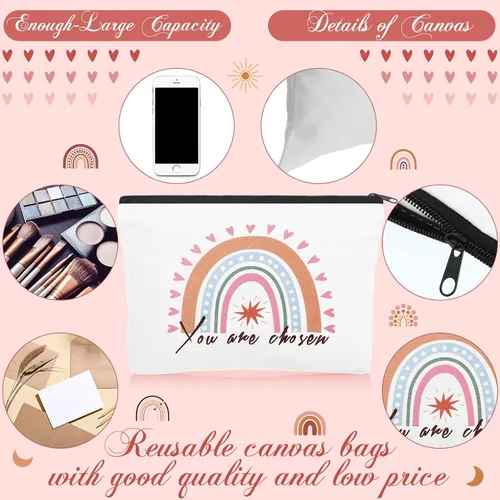 Miniatura 3 de Pinkunn Bolsa de cosméticos de lona arcoíris para el día de la madre, regalos a granel para mujeres con cita inspiradora, juego de 16 bolsas
