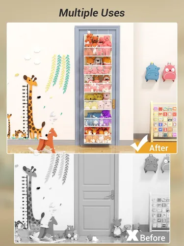 Miniatura 7 de Organizador colgante para colgar sobre la puerta con 6 estantes, almacenamiento de animales de peluche, almacenamiento detrás de la puerta