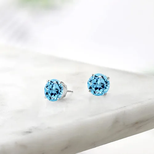 Miniatura 148 de Gem Stone King Aretes de plata de ley 925 con piedra natal redonda de 0.276 in para mujer