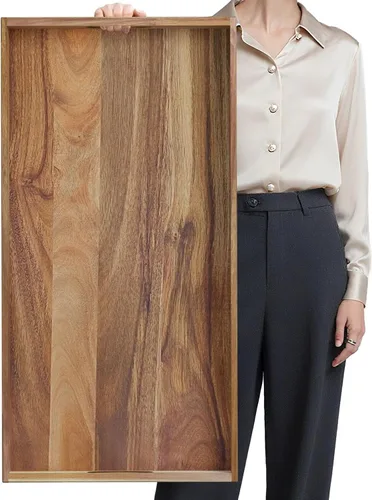Miniatura 13 de MAONAME Bandeja de Servir de Madera con Asas, Bandeja Decorativa Blanca para Mesa de Café, Bandeja Rectangular Moderna, Bandeja Otomana de Madera