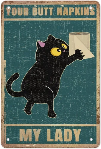 Miniatura 10 de Cartel de metal de aluminio con texto en inglés "Cat Kitty-I Read Books And Drink Tea", regalo para amantes de los gatos, para baño, jardín