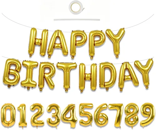 Miniatura 10 de TONIFUL Juego de globos negros de feliz cumpleaños y números de 16 pulgadas, globos de letras de aluminio metálico con globos de 0 a 9 dígitos