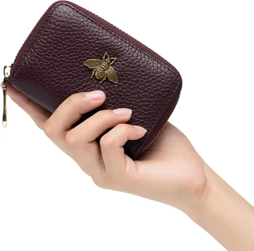 Miniatura 2 de imeetu - Tarjetero de cuero con cremallera y contra identificación por radiofrecuencia (RFID) pequeño, cartera para mujer