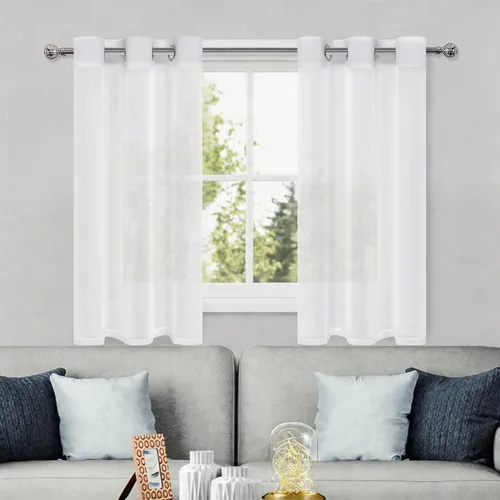 Miniatura 154 de DWCN Cortinas traslúcidas color verde frijol para sala de estar y dormitorio - Cortinas voile con aspecto de lino sintético con ojales en la parte