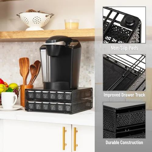 Miniatura 6 de Mind Reader Organizador de cápsulas de café de una sola porción con 2 cajones, capacidad para 72 cápsulas, malla metálica, 13"L x 12.75"A x 5"Al