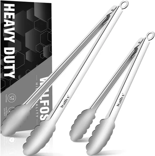 Miniatura 17 de Walfos Pinzas de cocina de acero inoxidable – Pinzas de metal de bloqueo resistentes de 7, 9 y 12 pulgadas para cocinar, asar a la parrilla, juego