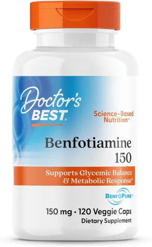 Doctors BEST Benfotiamine 150, Apoya el Equilibrio Glucémico y la Respuesta Metabólica, Sin OGM, Sin Gluten, Sin Soja, Vegano, 120 Cápsulas