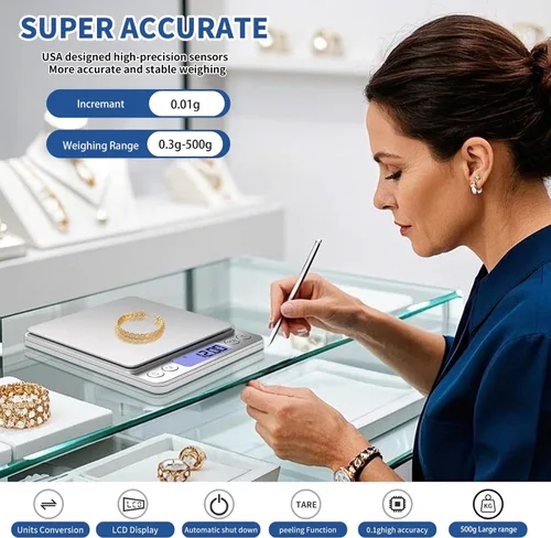 Miniatura 2 de Báscula digital pequeña para alimentos, 17.64 oz por 0.00 oz/0.001 onzas, peso preciso, báscula de cocina multifunción MEIYA para joyas