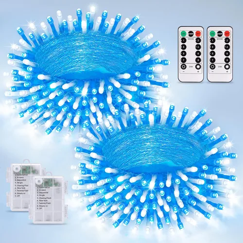 Miniatura 37 de JMEXSUSS Luces de Navidad multicolor que funcionan con pilas con 8 modos de control remoto, impermeables, 33 pies, 100 luces LED de Navidad
