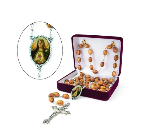 Miniatura 2 de TREE OF LIFE REV. 2214 Collar de rosario católico de madera de Israel, cuentas de rosario de madera de olivo con retrato de icono y colgante de cruz