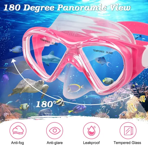 Miniatura 3 de 2 Sets Snorkeling Gear for Kids, Kids Snorkel Set for Ages 6-14, Dry Top Snorkel Mask Set for Youth Boys Girls Junior, Tempered Glass Diving