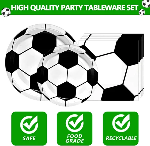 Miniatura 6 de Juego de vajilla de 146 piezas para fiesta de fútbol, platos y servilletas de fútbol, suministros para fiesta, decoración de fiesta de cumpleaños