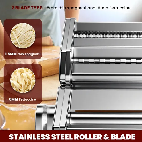 Miniatura 3 de NEWTRY Máquina eléctrica para hacer pasta, prensa de rodillo de masa para hacer fideos con motor desmontable 0.008-0.020 in Grosor de la hoja
