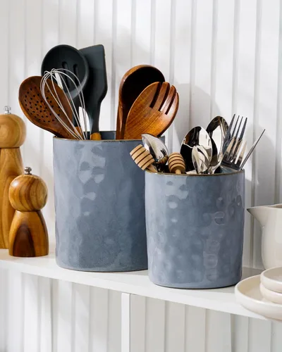 Miniatura 2 de famiware Soporte para utensilios de cocina, 7.2 + 5.8 pulgadas, de cerámica, para encimera, 2 utensilios de cocina, organizador de utensilios