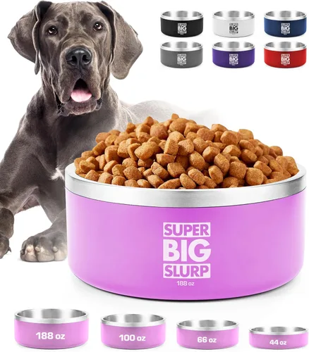 Miniatura 13 de Tuff Pupper Cuenco de acero inoxidable aislado resistente de 100 onzas para perros grandes, base antideslizante, apto para lavavajillas Rosa Punch