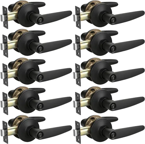 KNOBWELL Juego de 10 manijas de puerta color negro mate, juego de manijas de puerta para privacidad para cama y baño, reversible para lado derecho o