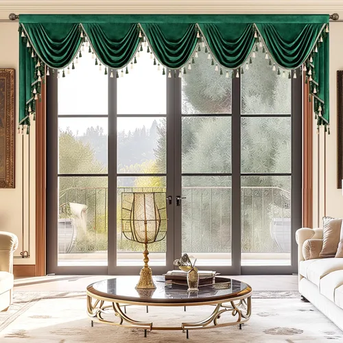 Miniatura 71 de VOGOL Cenefa de cortinas de terciopelo grueso para dormitorio, cenefas de cascada de lujo con aislamiento térmico dorado para sala de estar formal