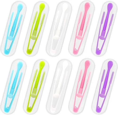 Juego de 10 fundas de herramientas para quitar lentes de contacto coloridas, juego de pinzas portátiles con punta suave para lentes duras y suaves