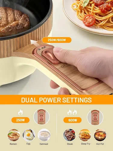 Miniatura 2 de Olla eléctrica, olla eléctrica portátil de 1.5 L, sartén multifuncional para sopa de filete de ramen con potencia ajustable para dormitorio, hogar